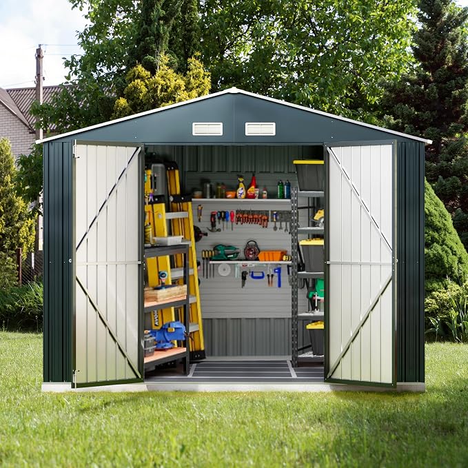 Breezz Outdoor Storage Shed 10 x 10 ft. Utility Tool Shed Metal Storage Garden - Image 5