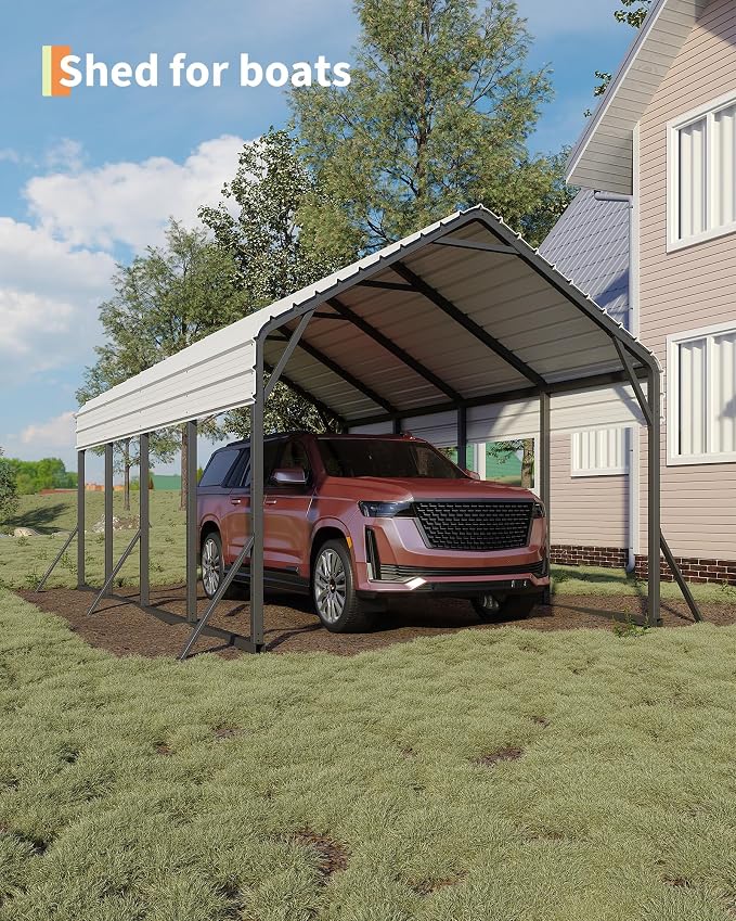 13'x21'x11' Oversized Metal Carport, Steel Heavy Duty Car Ports - Image 7
