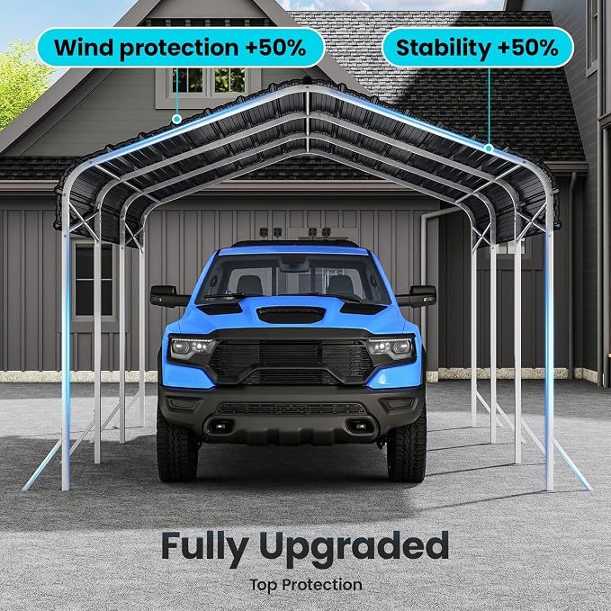 10x15 Ft Carport, Heavy Duty Metal Car Port, All-Weather Protection, Easy - Image 7