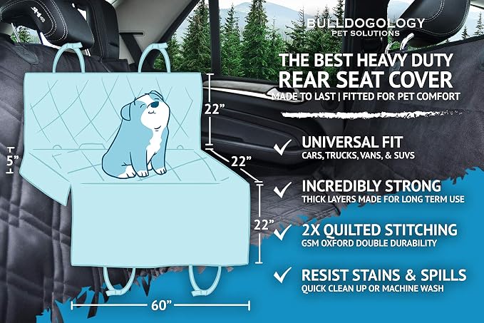 Bulldogology Dog Car Seat Cover 64"x60" Waterproof Heavy Duty Bench Dog Hammock - Image 3
