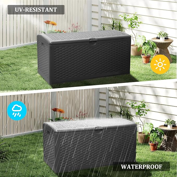80 Plus Gallon Resin Deck Box, Waterproof Outdoor Storage Bin - Image 4