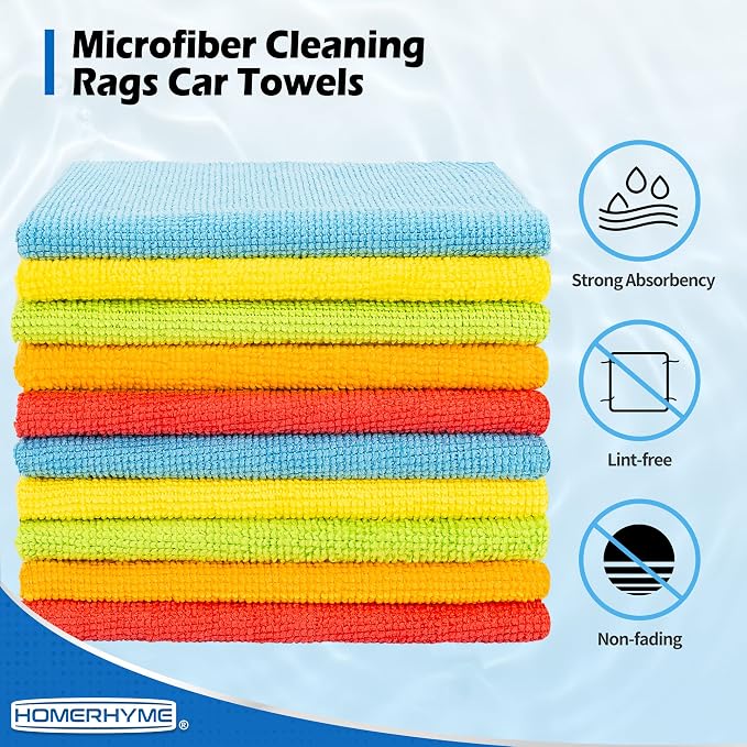HOMERHYME Microfiber Cleaning Cloth, 100 Pack Cleaning Rags Microfiber Towel - Image 3