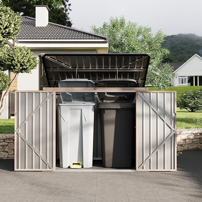 Outdoor Trash Can Storage 2 Binsgarbage Bin Storage Shed, 3x6 FT Garbage Bin by RELJOFUM