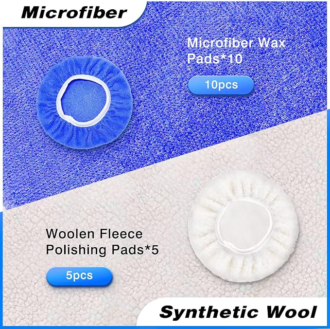5 to 6 Inch Car Polisher Pad Bonnet, 10*Microfiber+5*Woollen - Image 3