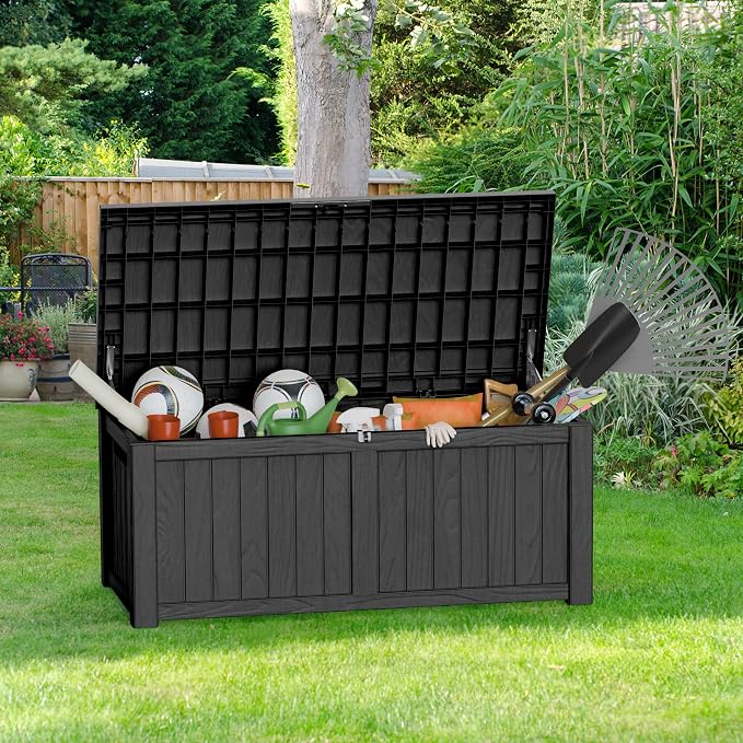 150 Gallon Outdoor Storage Box Patio Deck Box Waterproof, Resin Lockable - Image 8
