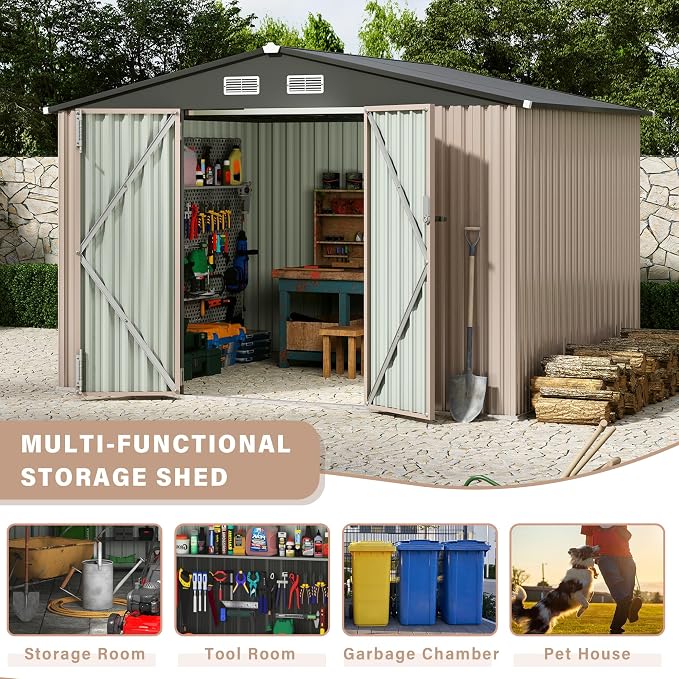 8x10 FT Metal Storage Sheds Outdoor, Metal Yard Sheds Garden Shed Kit, Tool Shed - Image 3