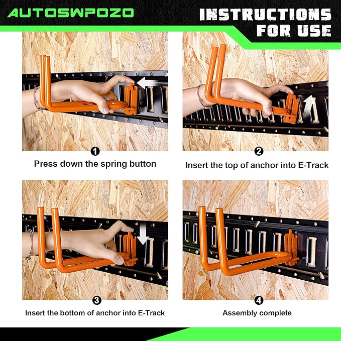 4-Pack E-Track Heavy Duty Shovel/Tool Hanger, E Track Hooks - Image 3
