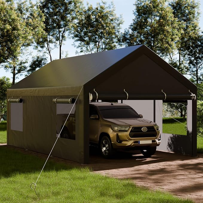 Shintenchi Carport 12' x 20' Heavy Duty Portable Garage, Car Port Canopy - Image 2