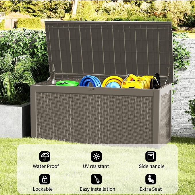 320 Gallon Outdoor Storage Box Patio Deck Box Waterproof, Resin Lockable - Image 9