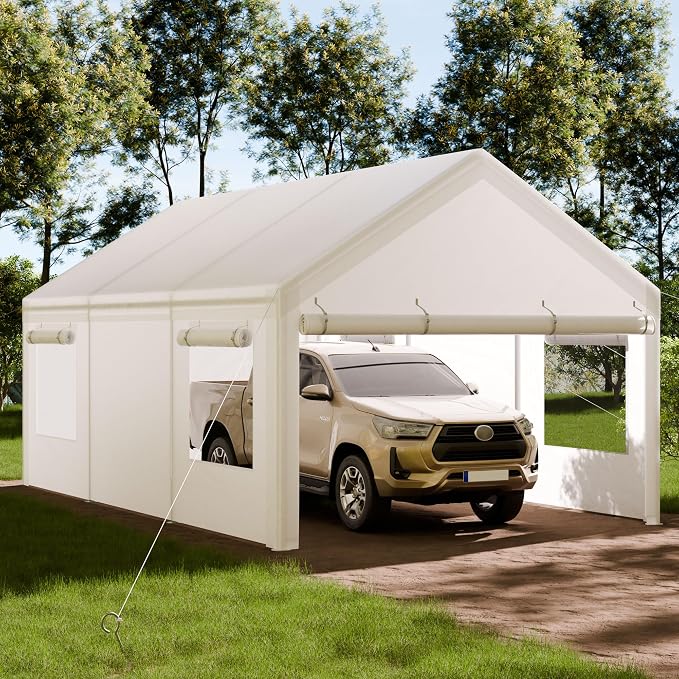 Shintenchi Carport 12' x 20' Heavy Duty Portable Garage, Car Port Canopy - Image 2