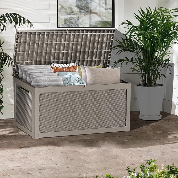 320 Gallon Lockable Resin Deck Box, Waterproof & UV-Resistant Outdoor Storage - Image 5