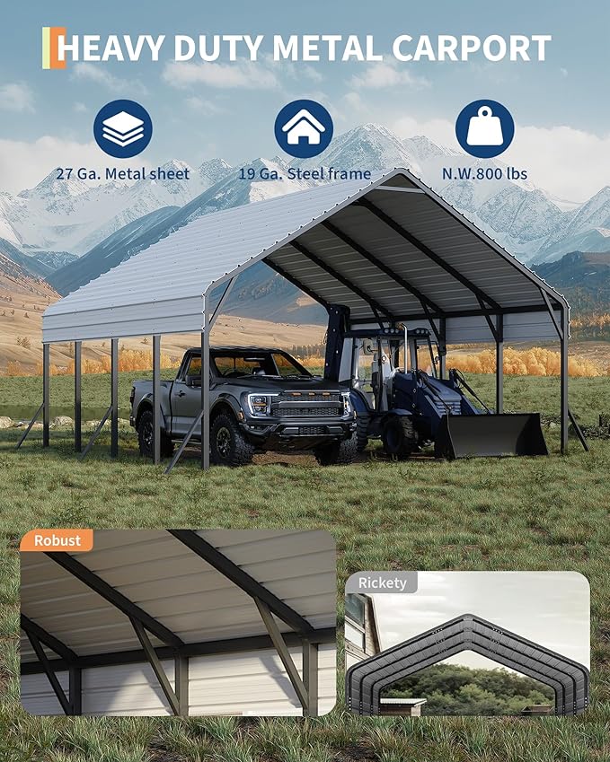 20'x20'x13' Metal Carport for 2 Cars, Heavy Duty Car Ports for Heavy Snow - Image 6