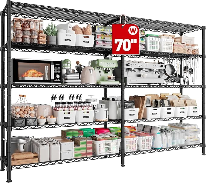 REIBII 70"W Storage Shelves Load 1600LBS, Metal Shelving 5-tier Wire Shelving by REIBII
