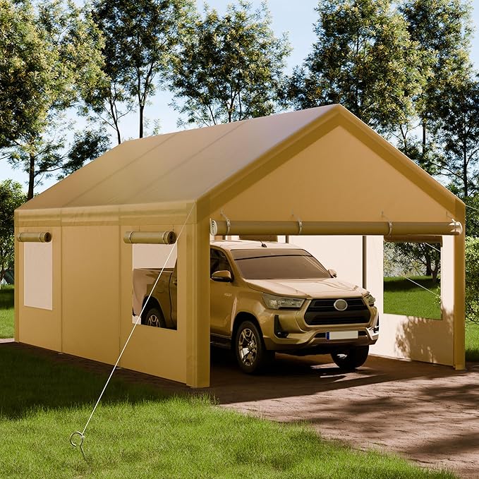 Shintenchi Carport 12' x 20' Heavy Duty Portable Garage, Car Port Canopy - Image 2