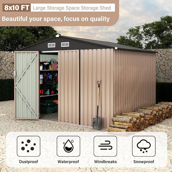 8x10 FT Metal Storage Sheds Outdoor, Metal Yard Sheds Garden Shed Kit, Tool Shed - Image 7