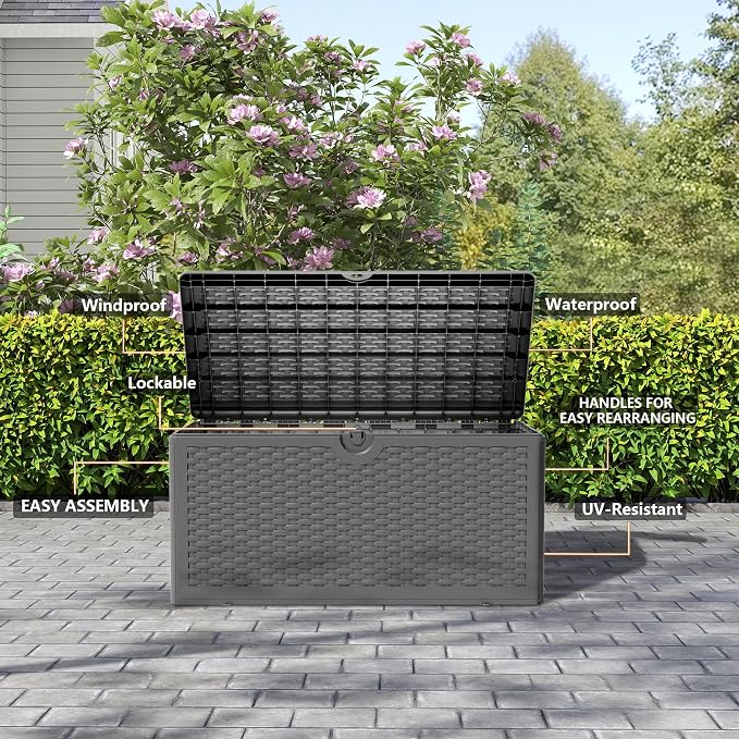 80 Plus Gallon Resin Deck Box, Waterproof Outdoor Storage Bin - Image 7