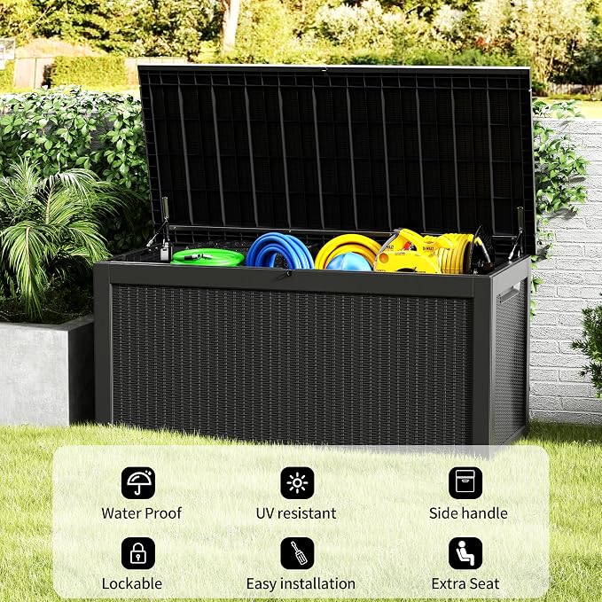 320 Gallon Resin Deck Box, Waterproof Outdoor Storage Bin - Image 9
