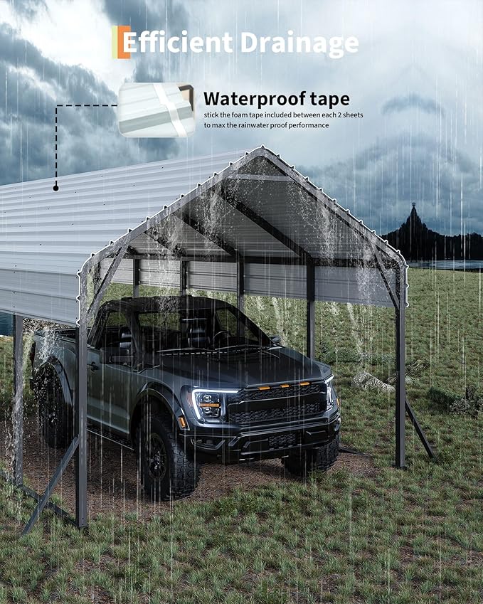 13'x21'x11' Oversized Metal Carport, Steel Heavy Duty Car Ports - Image 3