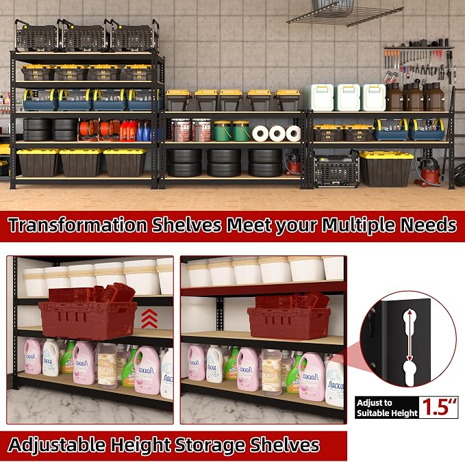 3 Packs 35.5" W x 16" D x 71" H Adjustable Garage Storage Shelves - Image 6
