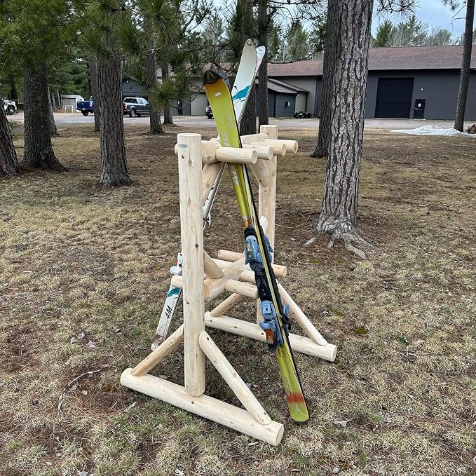 8-Place Freestanding Log Ski Rack Holder, Indoor & Outdoor Snowboard Racks - Image 5