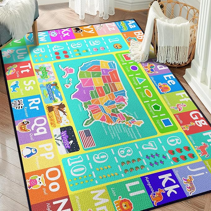 ABC Rug for Kids Playroom, 3x4 Washable Classroom Area Rugs, Educational - Image 5